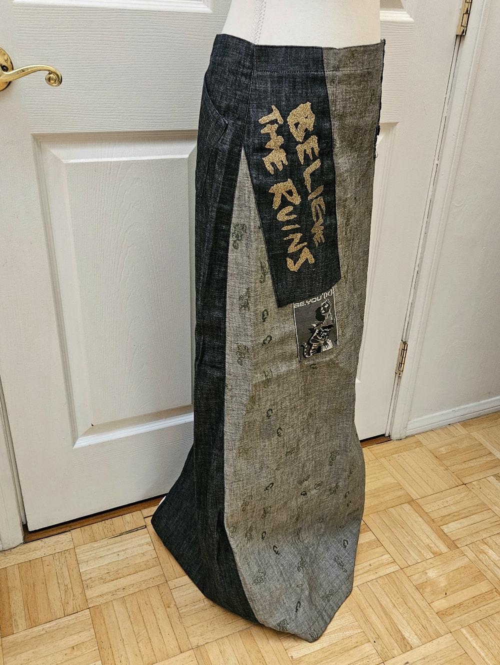 Vintage Diesel Be You (K) Y2K Maxi Blue Denim Long Printed Skirt S - Picture 5 of 11